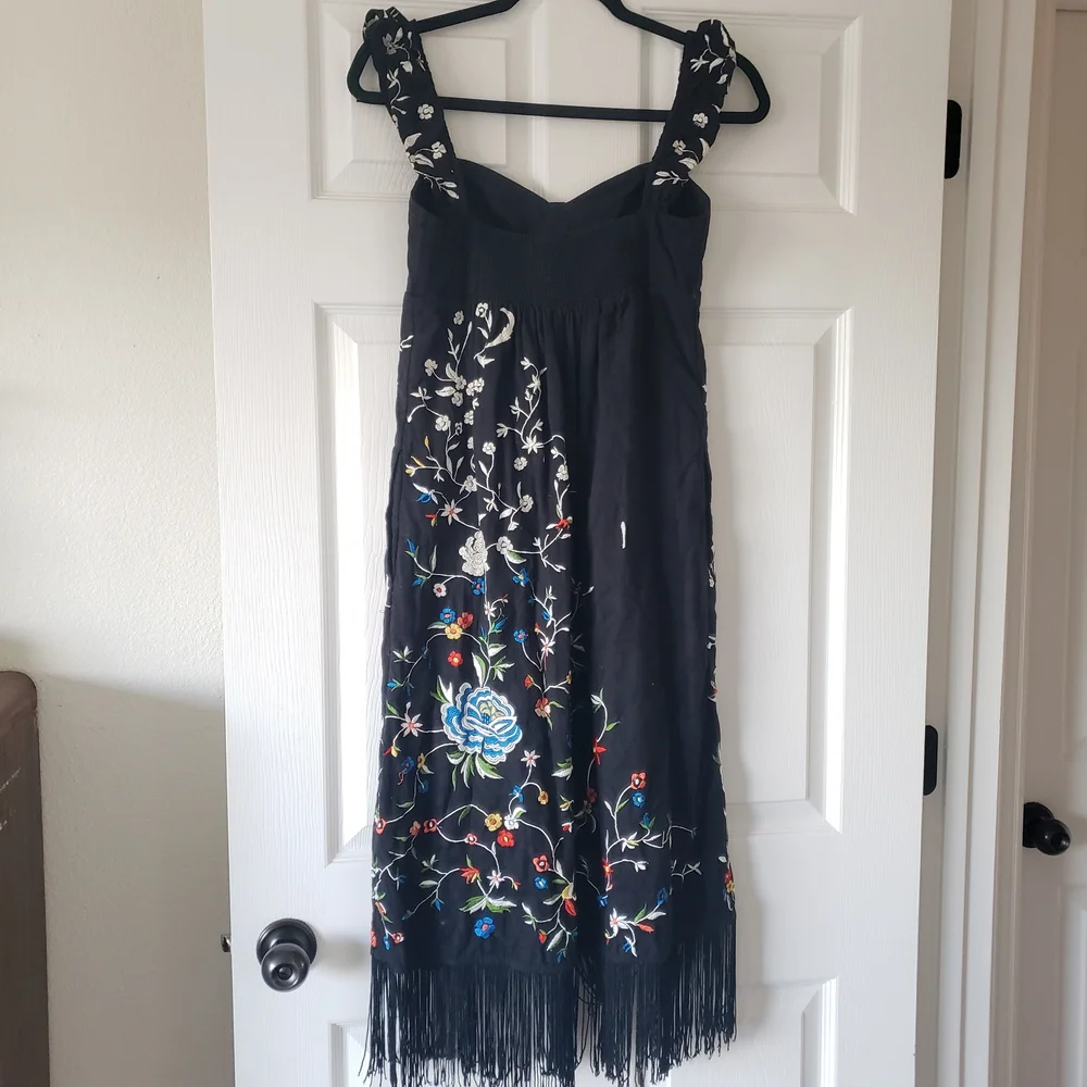 Anthropologie Black Dress with Colorful Floral Embroidery - Picture 5 of 10